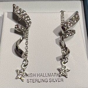 sterling silver spiral or swirl dangle earrings with rhinestone star accents
